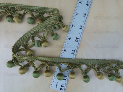 Scalamandre Buddy Fern &amp; Avocado Green Gold Ball Silk Trim Hand Made MSRP USD 238/y