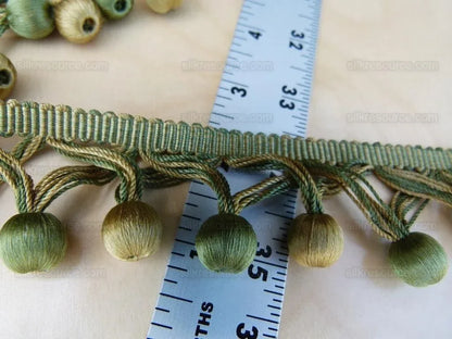 Scalamandre Buddy Fern &amp; Avocado Green Gold Ball Silk Trim Hand Made MSRP USD 238/y