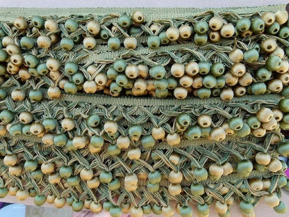 Scalamandre Buddy Fern &amp; Avocado Green Gold Ball Silk Trim Hand Made MSRP USD 238/y