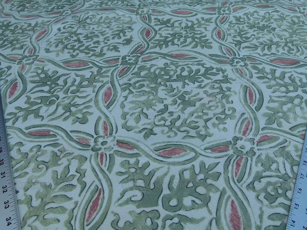 By Yard Scalamandre Grafton Green Terracota Pink Medallion Print MSRP USD292/Y