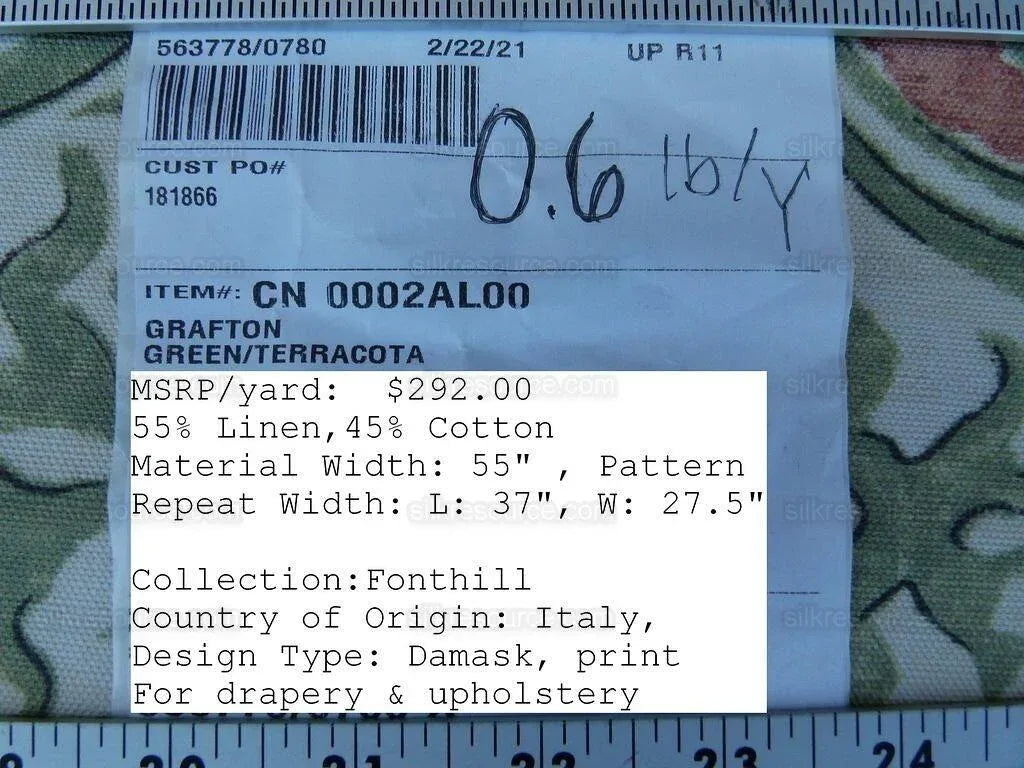 By Yard Scalamandre Grafton Green Terracota Pink Medallion Print MSRP USD292/Y