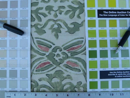 By Yard Scalamandre Grafton Green Terracota Pink Medallion Print MSRP USD292/Y