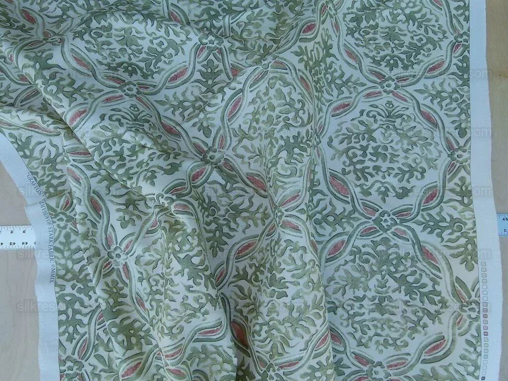 By Yard Scalamandre Grafton Green Terracota Pink Medallion Print MSRP USD292/Y