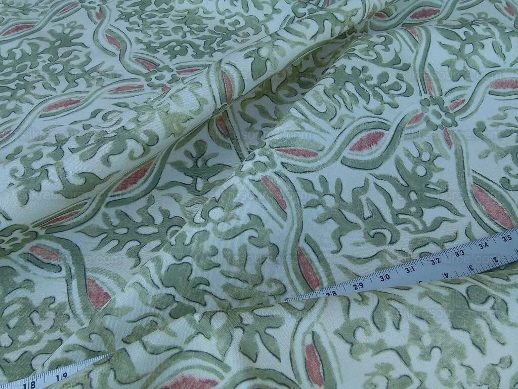 By Yard Scalamandre Grafton Green Terracota Pink Medallion Print MSRP USD292/Y