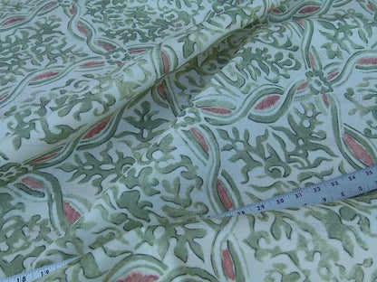 By Yard Scalamandre Grafton Green Terracota Pink Medallion Print MSRP USD292/Y