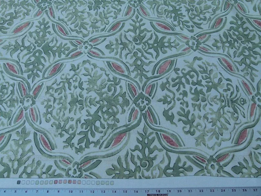 By Yard Scalamandre Grafton Green Terracota Pink Medallion Print MSRP USD292/Y