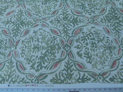 By Yard Scalamandre Grafton Green Terracota Pink Medallion Print MSRP USD292/Y