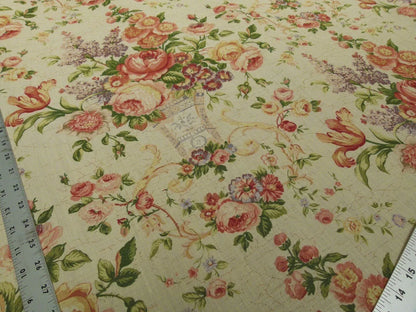 Bty Lee Jofa Ashurst Peony Tulip Lilac Rose 100%linen On Bisque English Chintz
