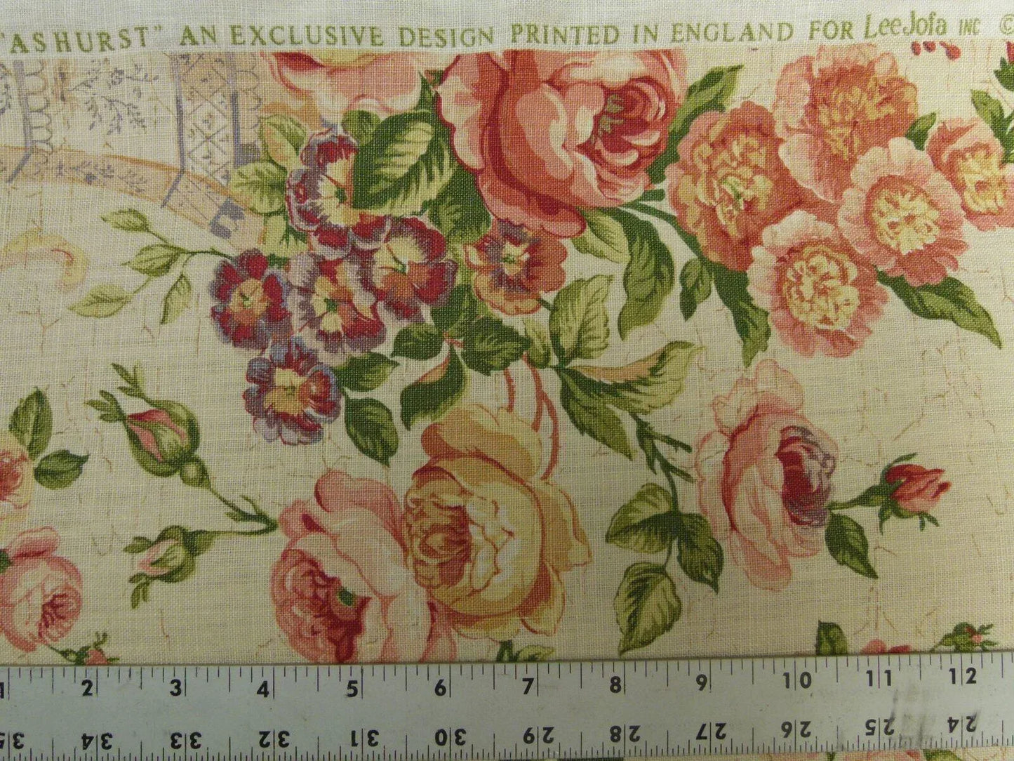 Bty Lee Jofa Ashurst Peony Tulip Lilac Rose 100%linen On Bisque English Chintz