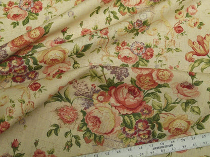 Bty Lee Jofa Ashurst Peony Tulip Lilac Rose 100%linen On Bisque English Chintz