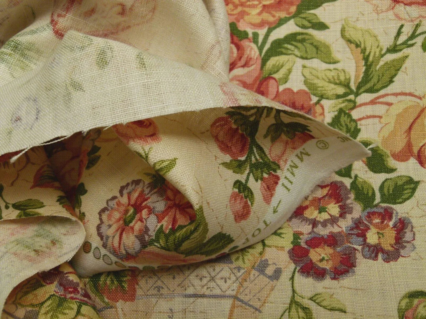 Bty Lee Jofa Ashurst Peony Tulip Lilac Rose 100%linen On Bisque English Chintz