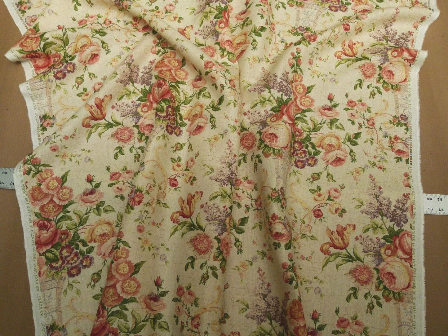 Bty Lee Jofa Ashurst Peony Tulip Lilac Rose 100%linen On Bisque English Chintz