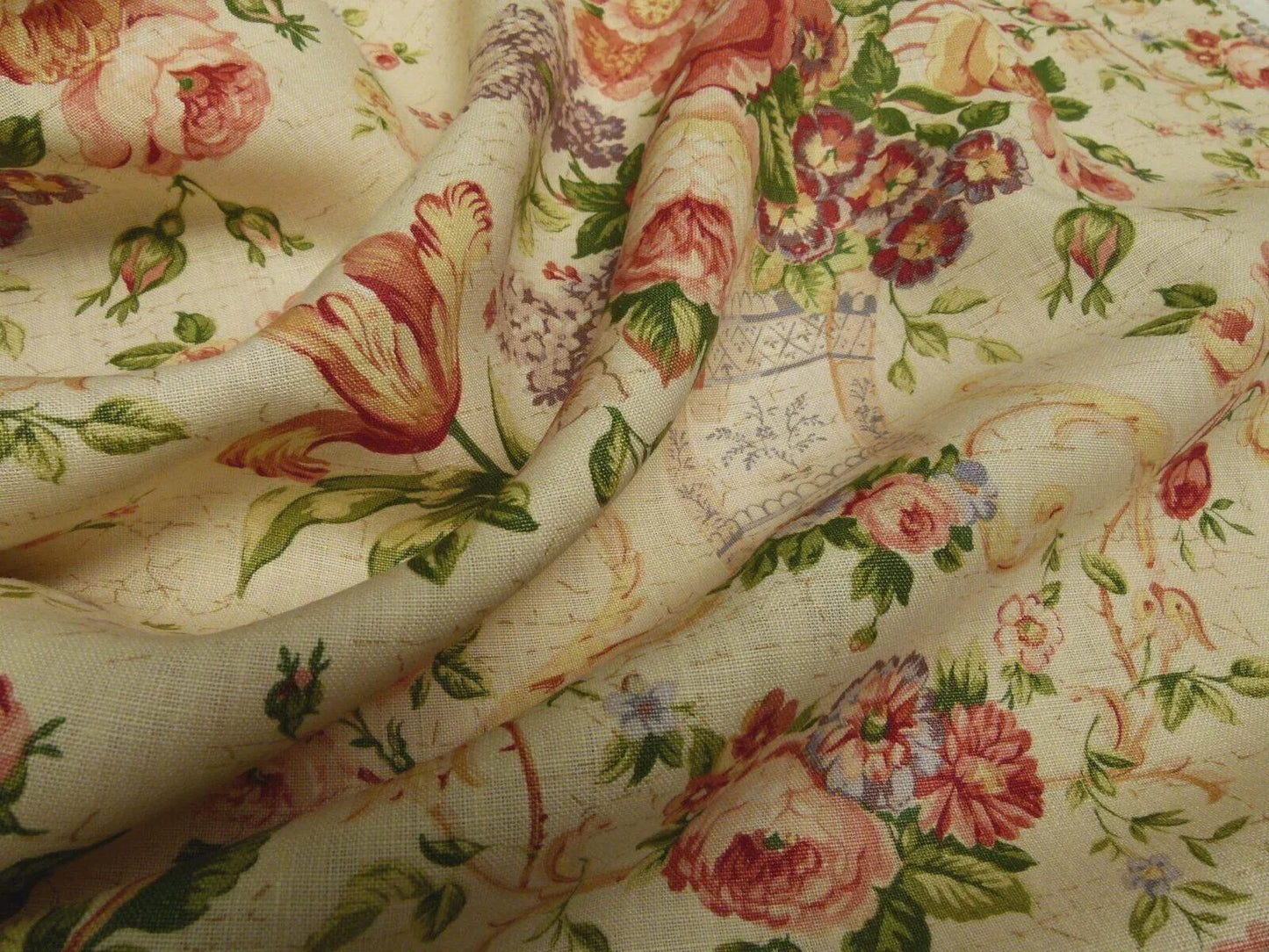Bty Lee Jofa Ashurst Peony Tulip Lilac Rose 100%linen On Bisque English Chintz