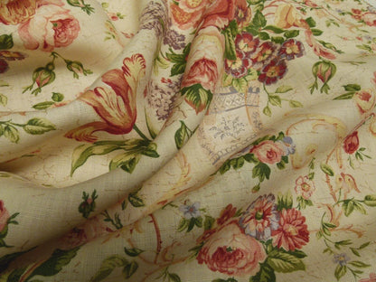 Bty Lee Jofa Ashurst Peony Tulip Lilac Rose 100%linen On Bisque English Chintz