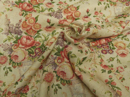 Bty Lee Jofa Ashurst Peony Tulip Lilac Rose 100%linen On Bisque English Chintz