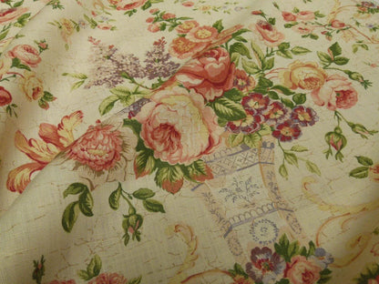 Bty Lee Jofa Ashurst Peony Tulip Lilac Rose 100%linen On Bisque English Chintz