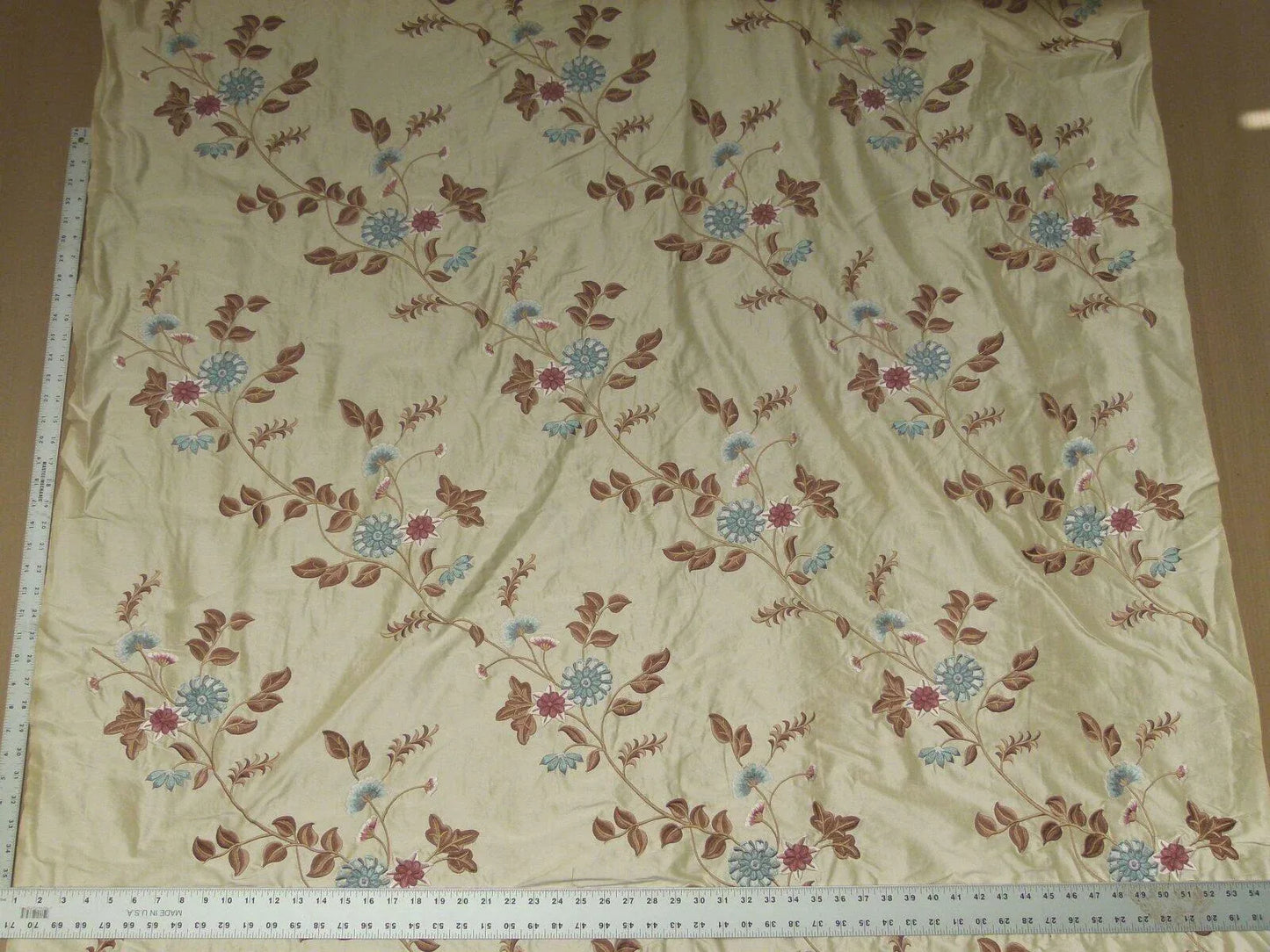 By Yd Gp&amp;j Baker Menotti Taupe/blue 100% Silk Embroidered Flora Vine Art Nouveau MSRP USD 268/y