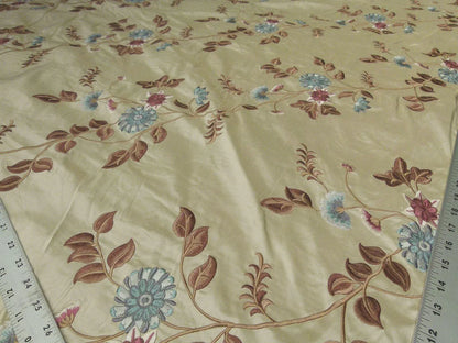 By Yd Gp&amp;j Baker Menotti Taupe/blue 100% Silk Embroidered Flora Vine Art Nouveau MSRP USD 268/y