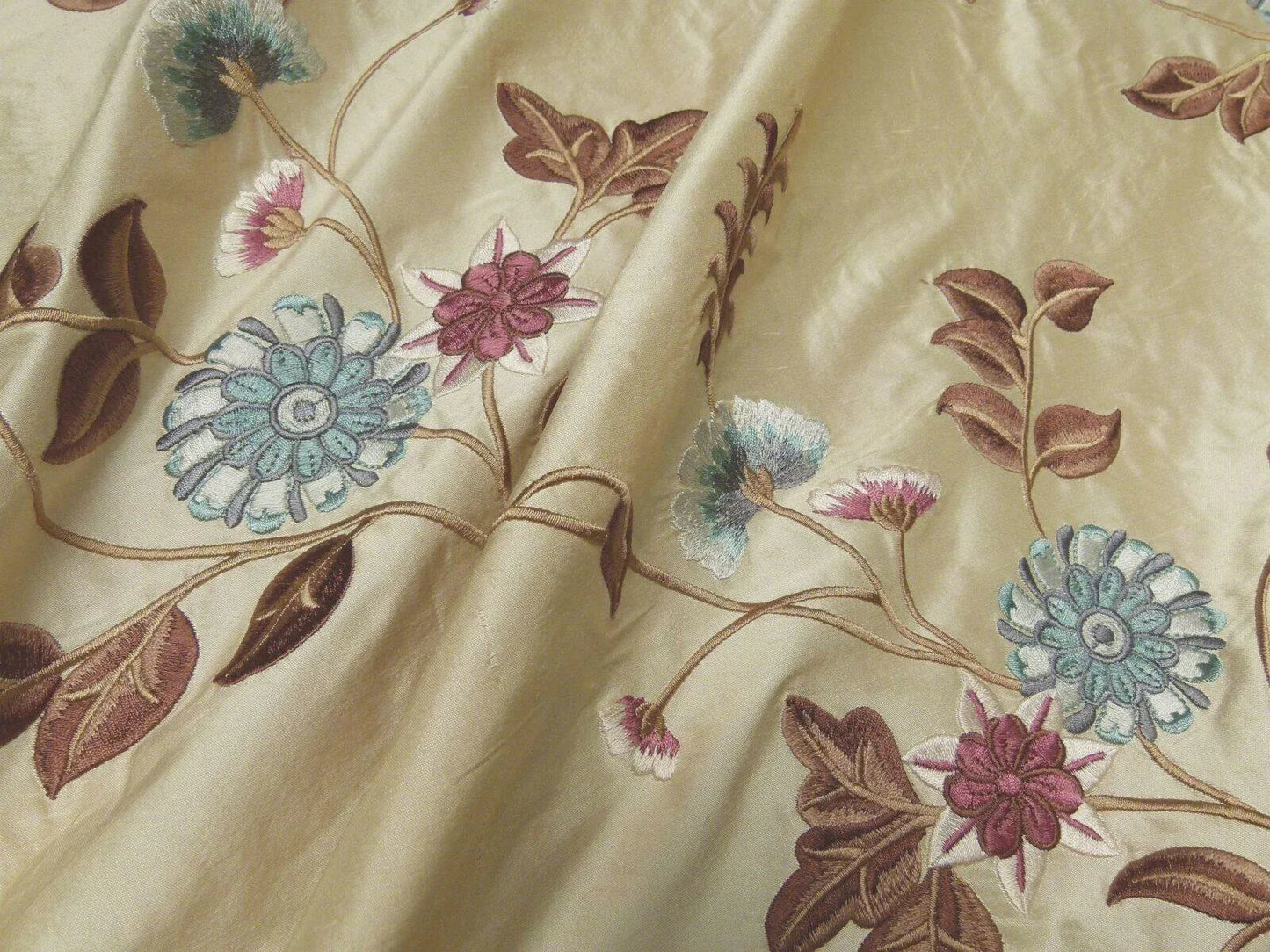 By Yd Gp&amp;j Baker Menotti Taupe/blue 100% Silk Embroidered Flora Vine Art Nouveau MSRP USD 268/y