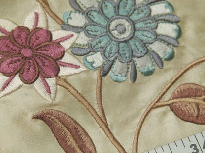 By Yd Gp&amp;j Baker Menotti Taupe/blue 100% Silk Embroidered Flora Vine Art Nouveau MSRP USD 268/y