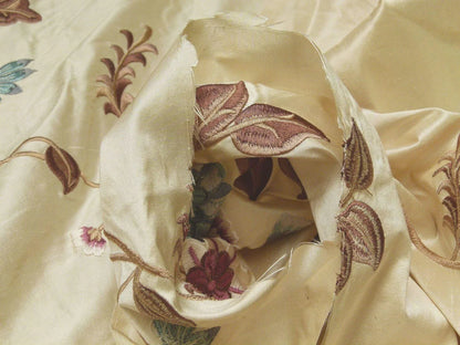 By Yd Gp&amp;j Baker Menotti Taupe/blue 100% Silk Embroidered Flora Vine Art Nouveau MSRP USD 268/y