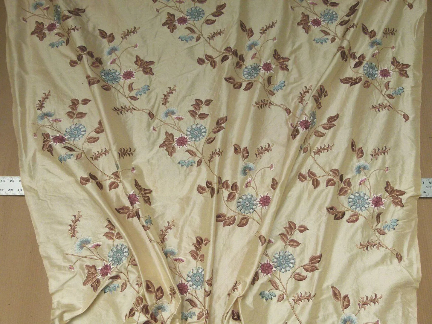 By Yd Gp&amp;j Baker Menotti Taupe/blue 100% Silk Embroidered Flora Vine Art Nouveau MSRP USD 268/y