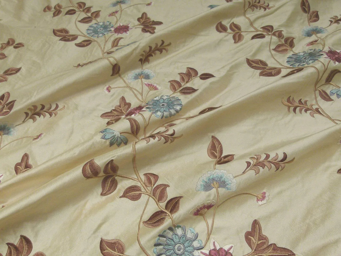 By Yd Gp&amp;j Baker Menotti Taupe/blue 100% Silk Embroidered Flora Vine Art Nouveau MSRP USD 268/y