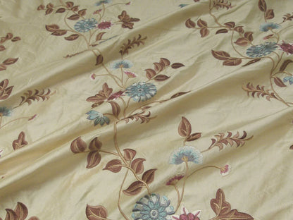 By Yd Gp&amp;j Baker Menotti Taupe/blue 100% Silk Embroidered Flora Vine Art Nouveau MSRP USD 268/y