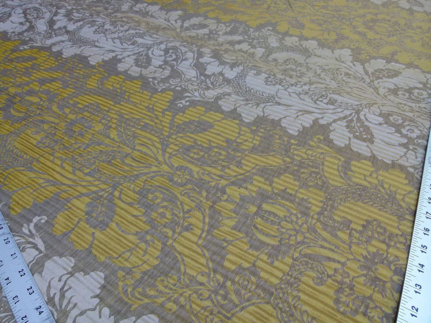 By yard Lee Jofa Mulberry Home Pleated Damask Truffle Gold Yellow Brown Floral Wide Stripe Silk MSRP USD 298/Y