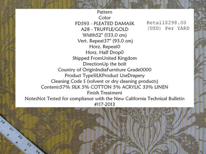 By yard Lee Jofa Mulberry Home Pleated Damask Truffle Gold Yellow Brown Floral Wide Stripe Silk MSRP USD 298/Y