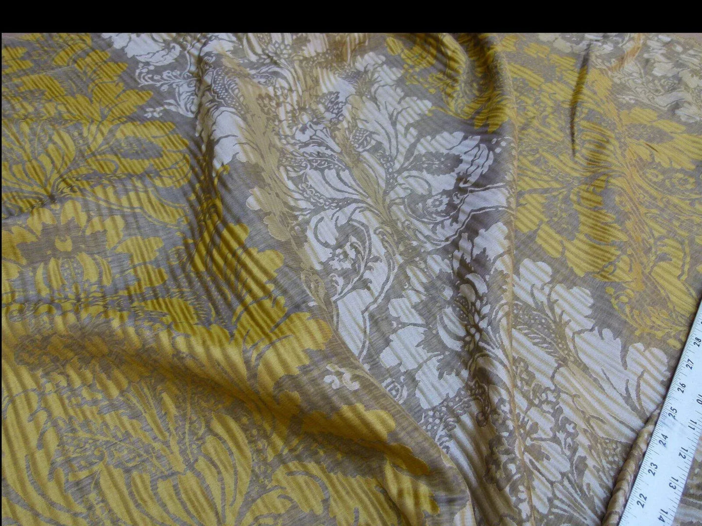 By yard Lee Jofa Mulberry Home Pleated Damask Truffle Gold Yellow Brown Floral Wide Stripe Silk MSRP USD 298/Y