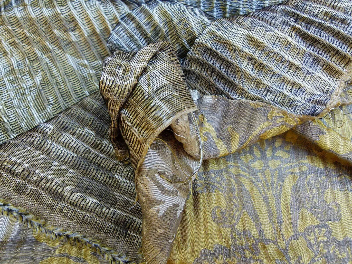 By yard Lee Jofa Mulberry Home Pleated Damask Truffle Gold Yellow Brown Floral Wide Stripe Silk MSRP USD 298/Y