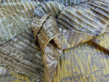 By yard Lee Jofa Mulberry Home Pleated Damask Truffle Gold Yellow Brown Floral Wide Stripe Silk MSRP USD 298/Y