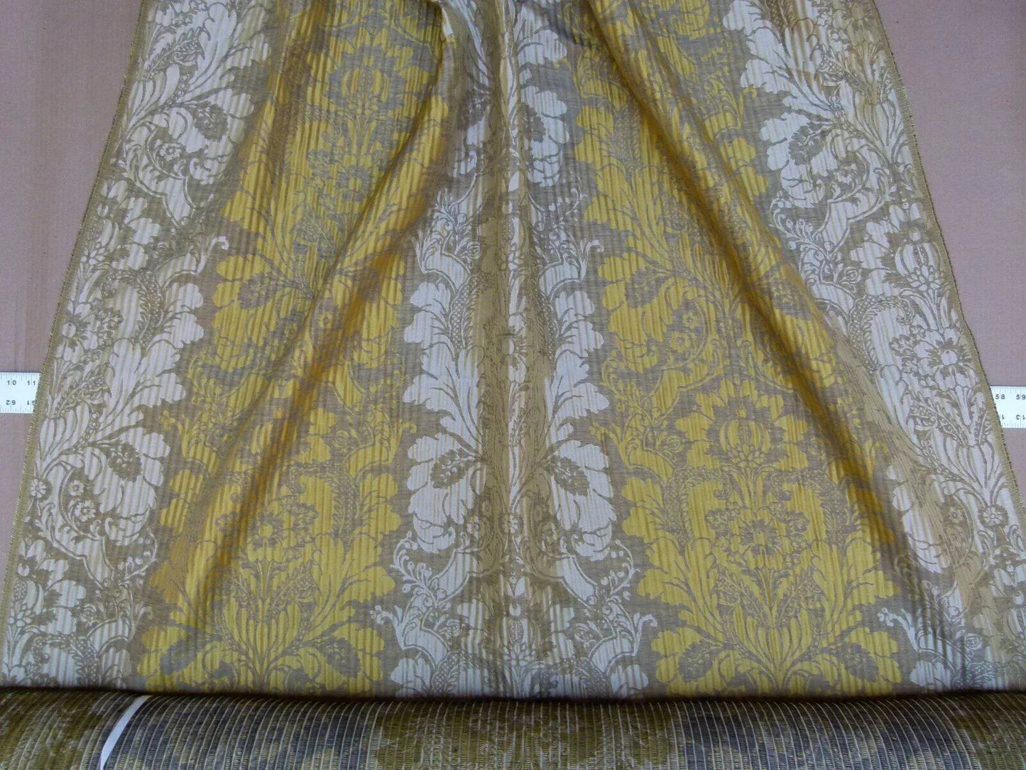 By yard Lee Jofa Mulberry Home Pleated Damask Truffle Gold Yellow Brown Floral Wide Stripe Silk MSRP USD 298/Y