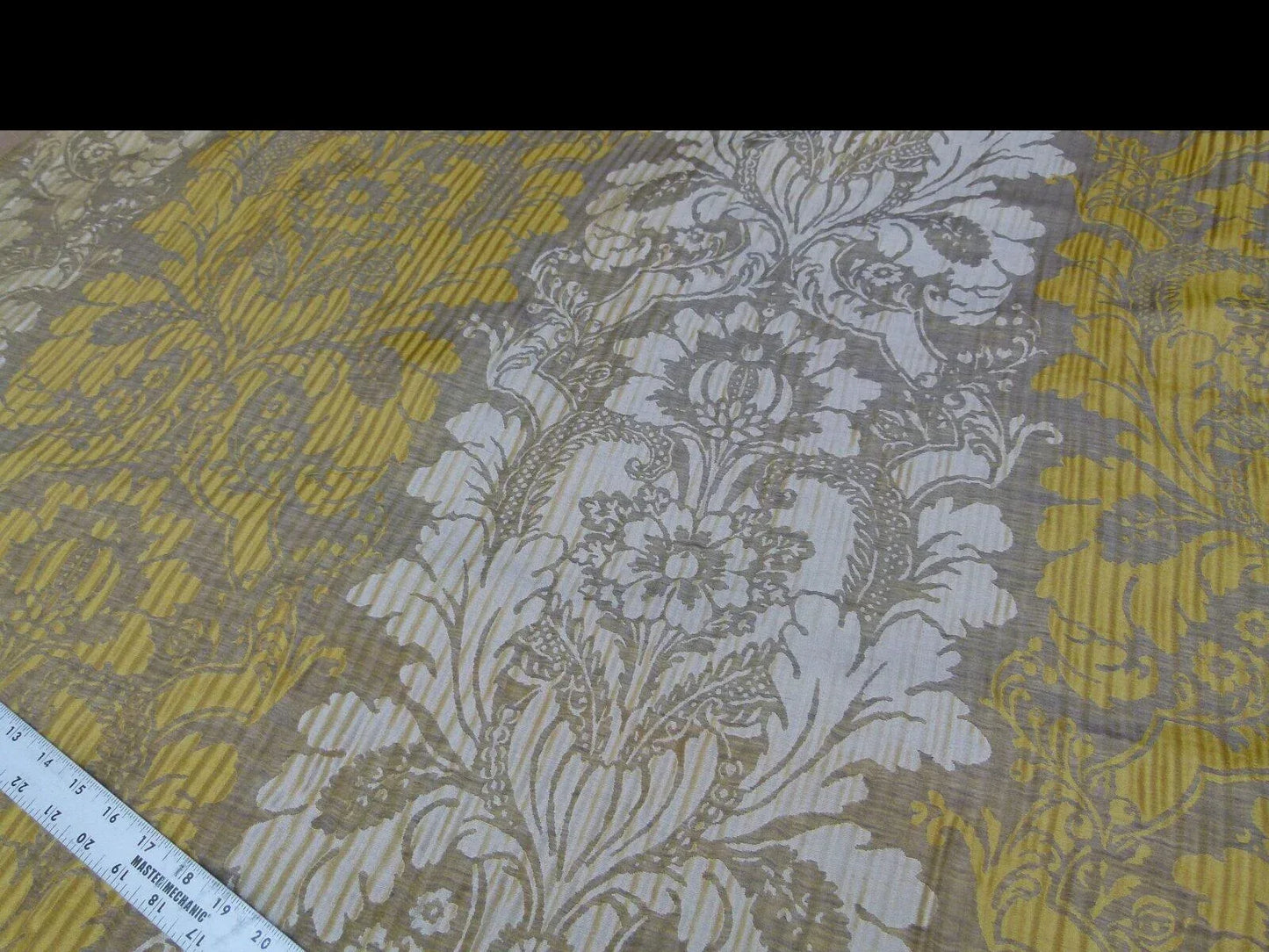 By yard Lee Jofa Mulberry Home Pleated Damask Truffle Gold Yellow Brown Floral Wide Stripe Silk MSRP USD 298/Y