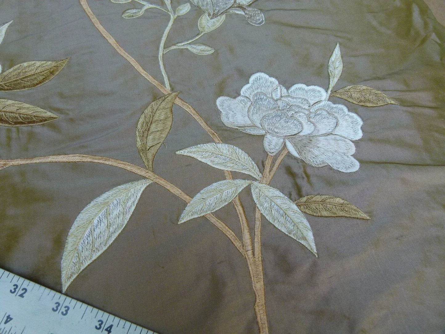 By Yard GP &amp; J Baker Peony &amp; Blossom Silk Embroidered Bronze Cream Butterfly MSRP USD 396/Y