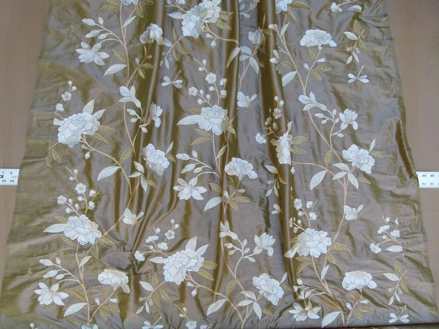 By Yard GP &amp; J Baker Peony &amp; Blossom Silk Embroidered Bronze Cream Butterfly MSRP USD 396/Y