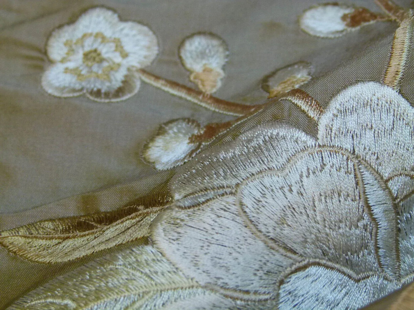 By Yard GP &amp; J Baker Peony &amp; Blossom Silk Embroidered Bronze Cream Butterfly MSRP USD 396/Y