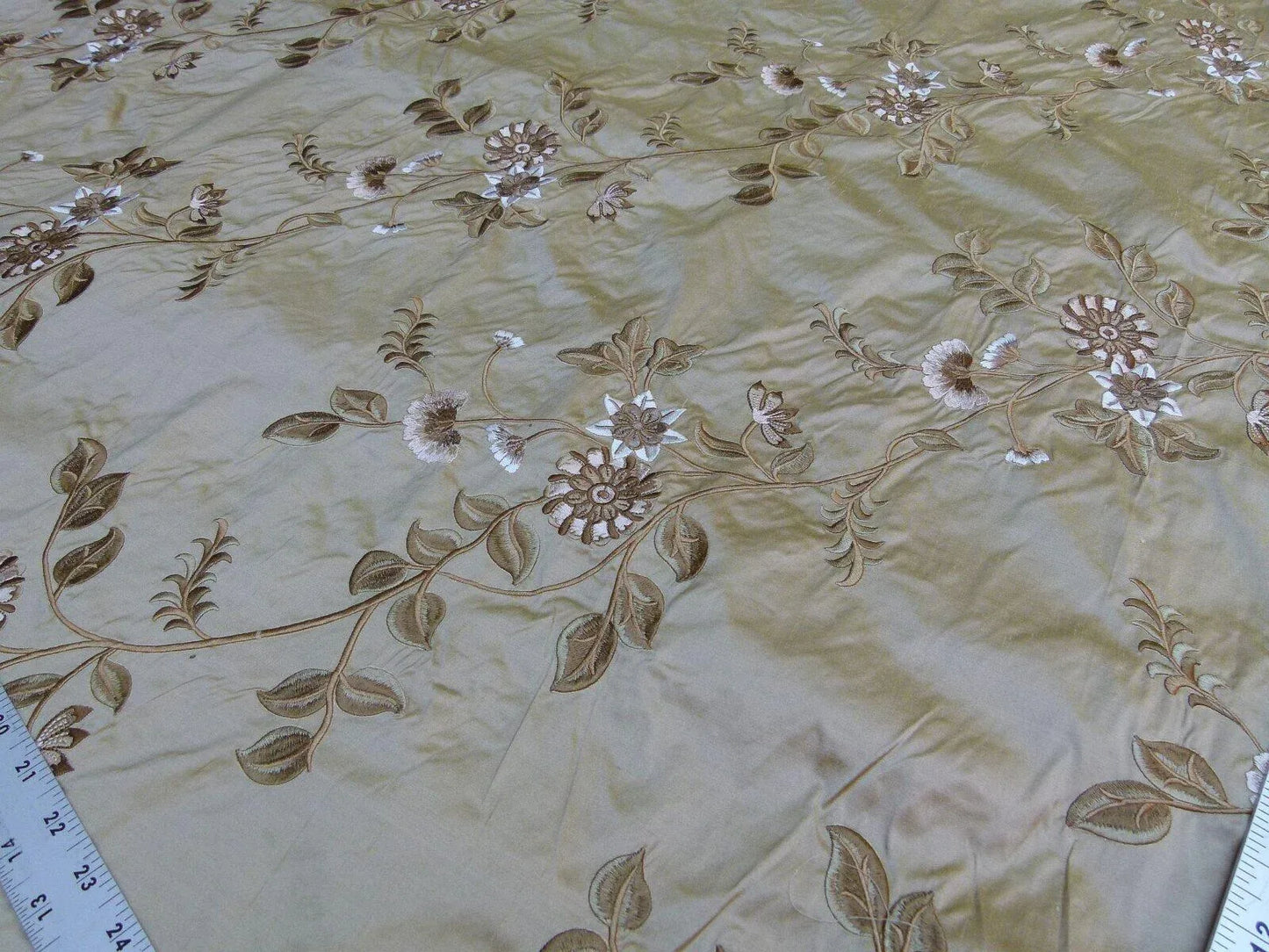 By Yard Gp&amp;j Baker Menotti Bronze 100% Silk Embroidered Flora Vine Art Nouveau MSRP USD 268