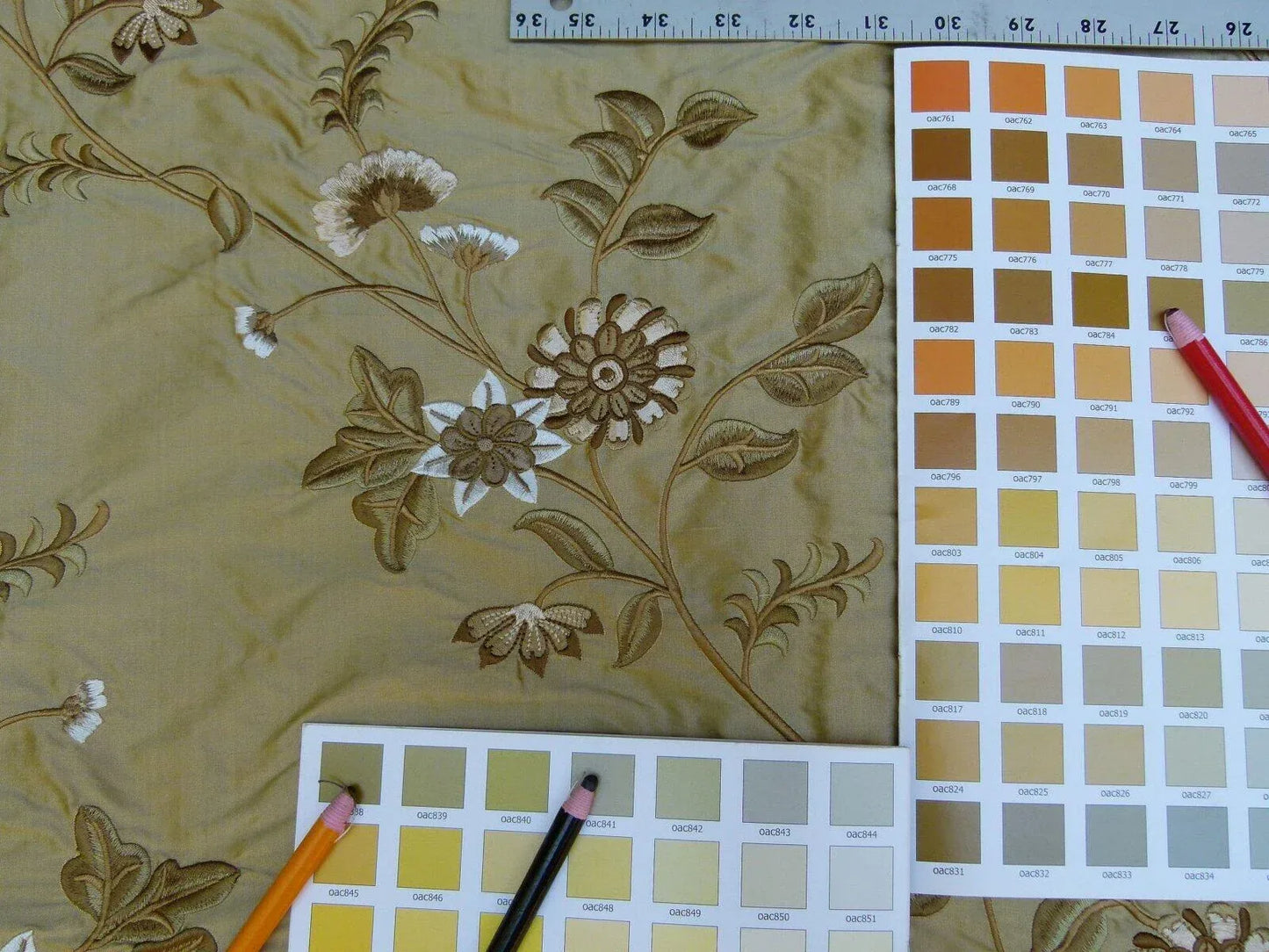 By Yard Gp&amp;j Baker Menotti Bronze 100% Silk Embroidered Flora Vine Art Nouveau MSRP USD 268