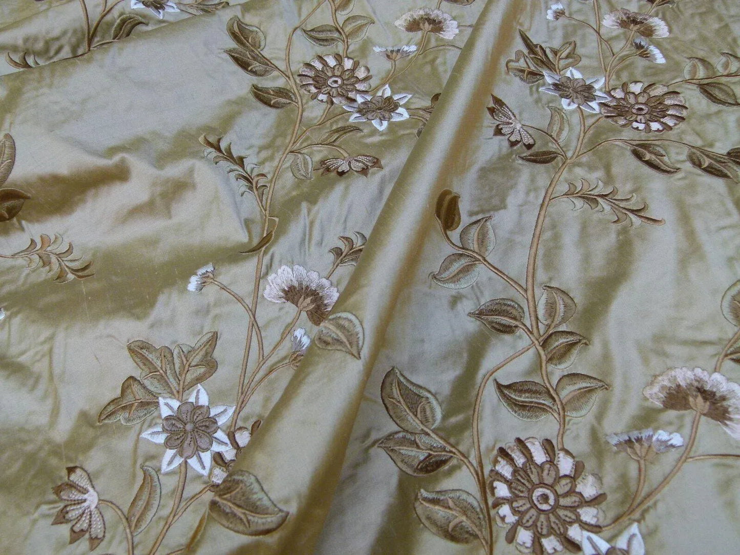 By Yard Gp&amp;j Baker Menotti Bronze 100% Silk Embroidered Flora Vine Art Nouveau MSRP USD 268