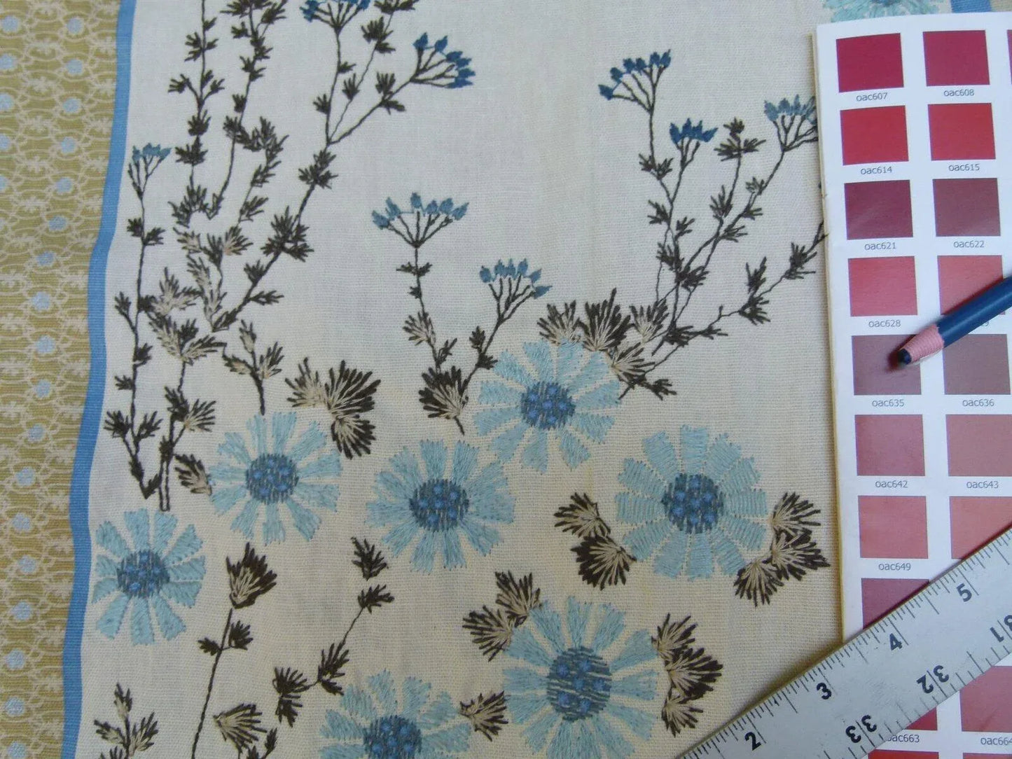 Gp & Baker Lifestyle Madurai Aqua/cobalt Blue Floral Embroidery Stripe Cotton MSRP US196/y