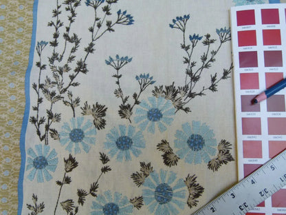 Gp & Baker Lifestyle Madurai Aqua/cobalt Blue Floral Embroidery Stripe Cotton MSRP US196/y