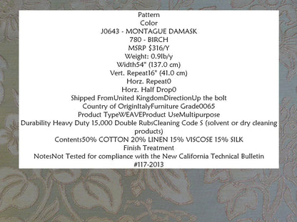 0.95y Gp&amp;j Baker Montague Silk Damask Renaissance Birch Brn Grn