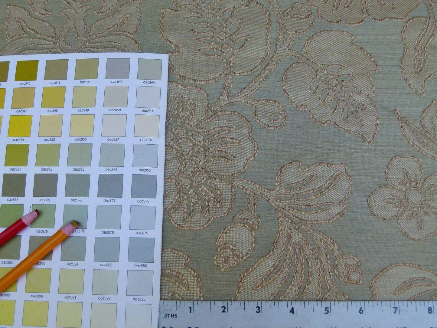 1.85y Gp&amp;j Baker Montague Silk Damask Renaissance Birch Brn Grn