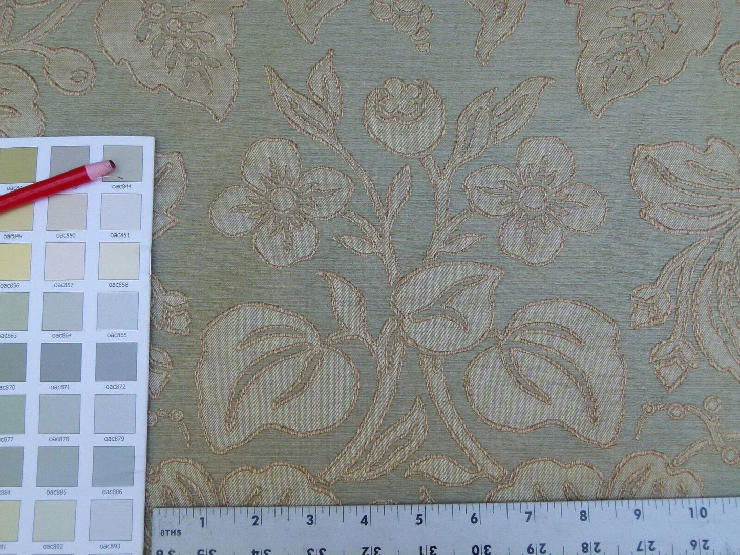 1.64y Gp&amp;j Baker Montague Silk Damask Renaissance Birch Brn Grn