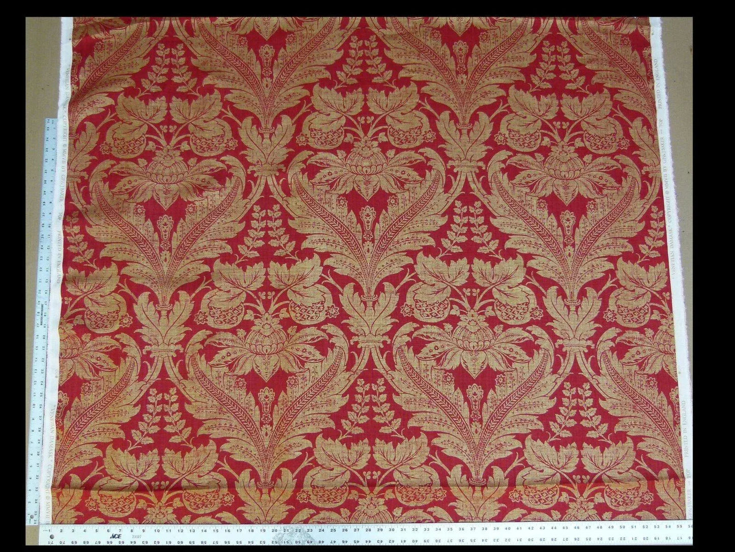 By Yard GP &amp; J Baker Lee Jofa Venetian Damask Red Gold Linen Print Renaissance Pomegranate Rose MSRP USD 170