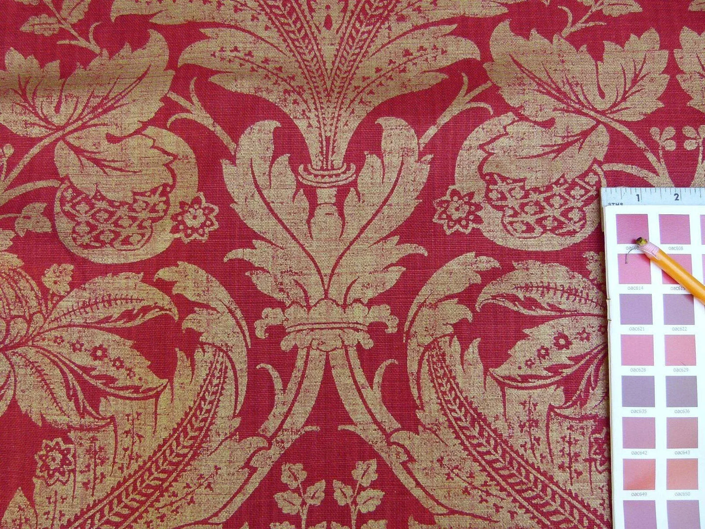 By Yard GP &amp; J Baker Lee Jofa Venetian Damask Red Gold Linen Print Renaissance Pomegranate Rose MSRP USD 170