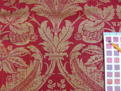 By Yard GP &amp; J Baker Lee Jofa Venetian Damask Red Gold Linen Print Renaissance Pomegranate Rose MSRP USD 170
