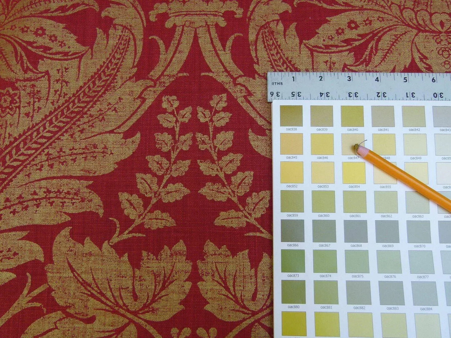 By Yard GP &amp; J Baker Lee Jofa Venetian Damask Red Gold Linen Print Renaissance Pomegranate Rose MSRP USD 170